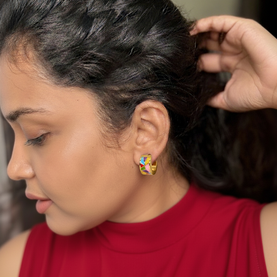 Colourful Gold Hooped Earrings