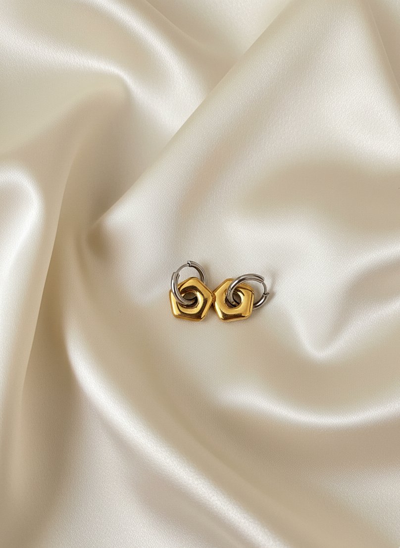 Hexagon Dual Tone Earrings