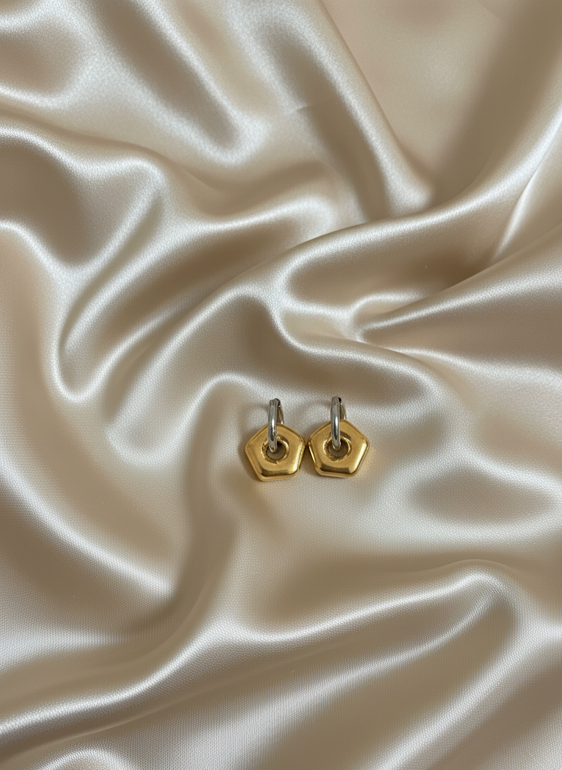 Hexagon Dual Tone Earrings
