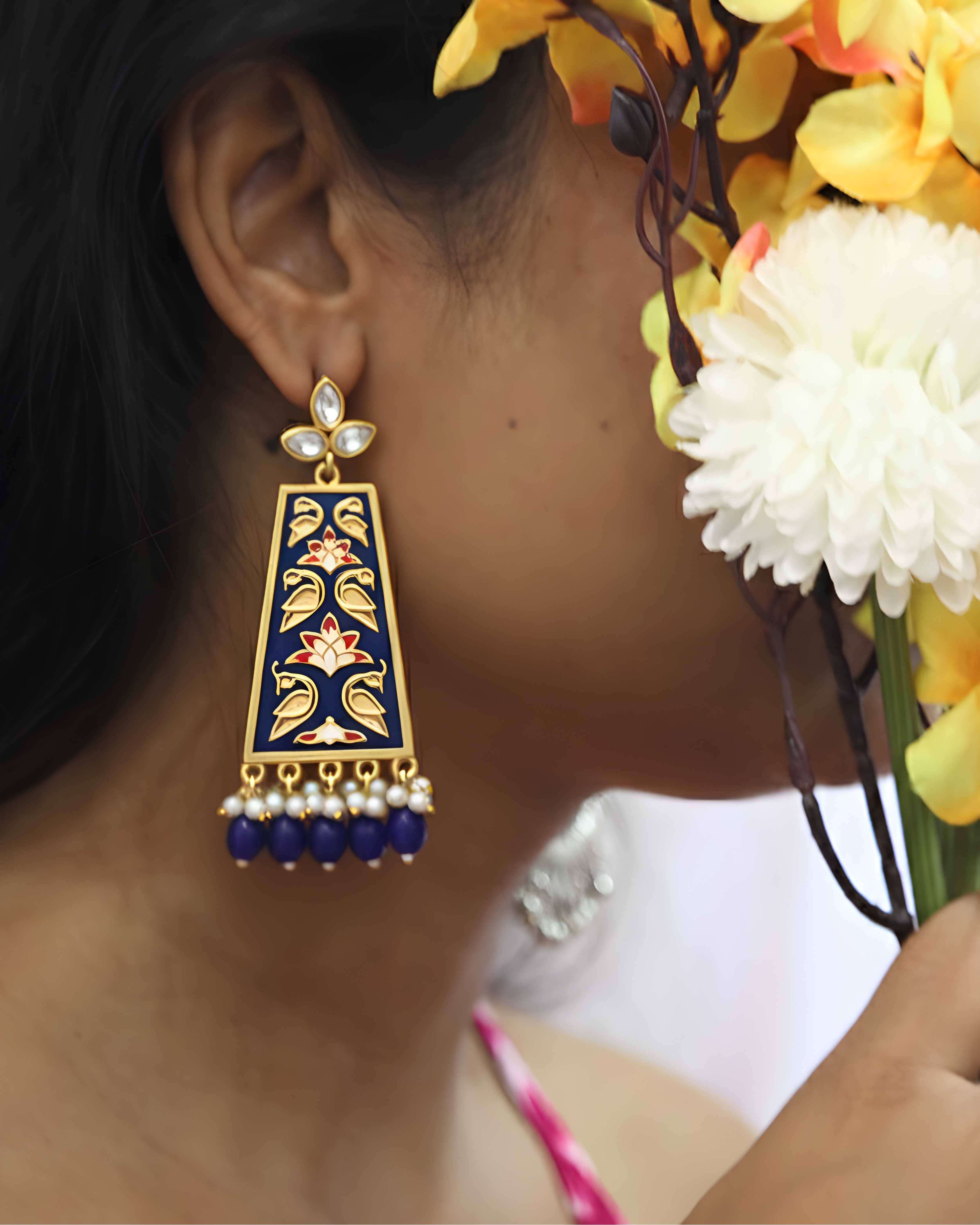 Blue Meenakari Kundan Earring